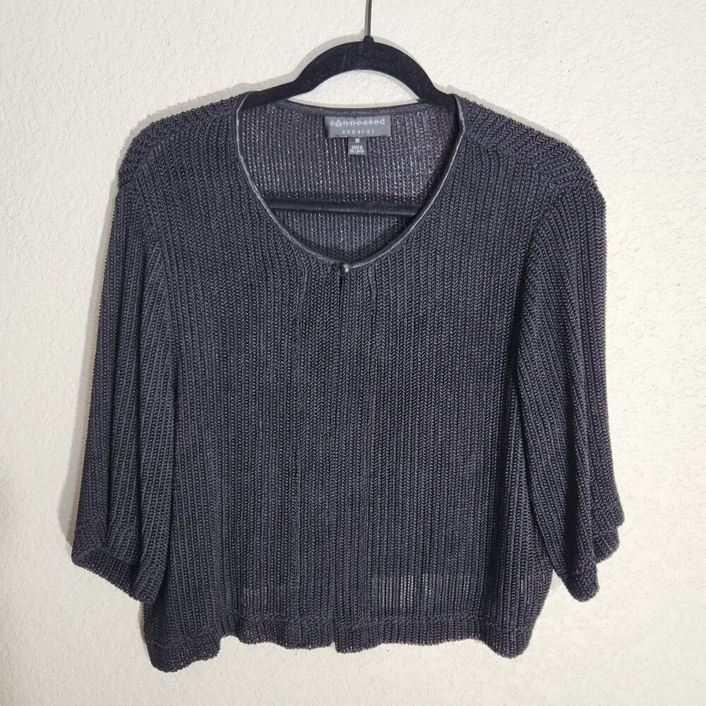 Connected Apparel Cardigan Black Open Knit Sweater Womens Size 16